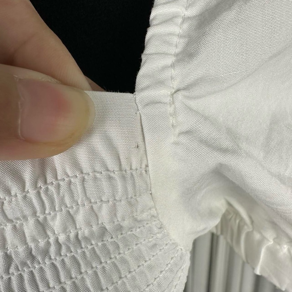 DKNY White Ruched Puff Sleeve Crop Top - Picture 2 of 5